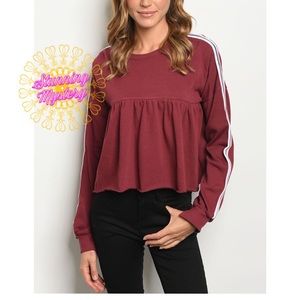 🍷Stella Oversized Long Sleeve Wine Crop Top